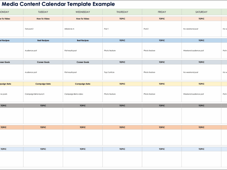 Free Social Media Calendar Templates All Formats All Types