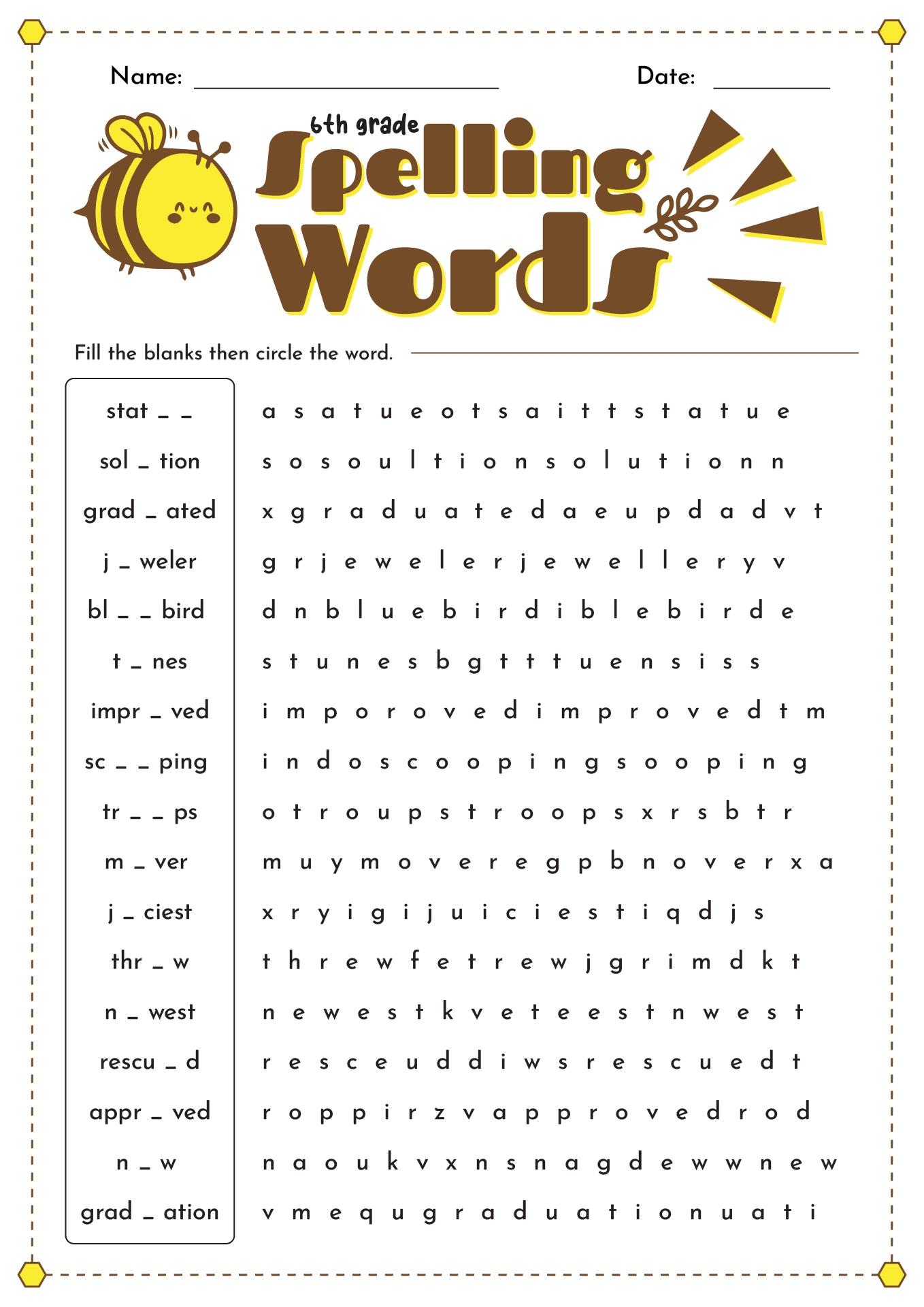 Printable Spelling Lists For Middle School