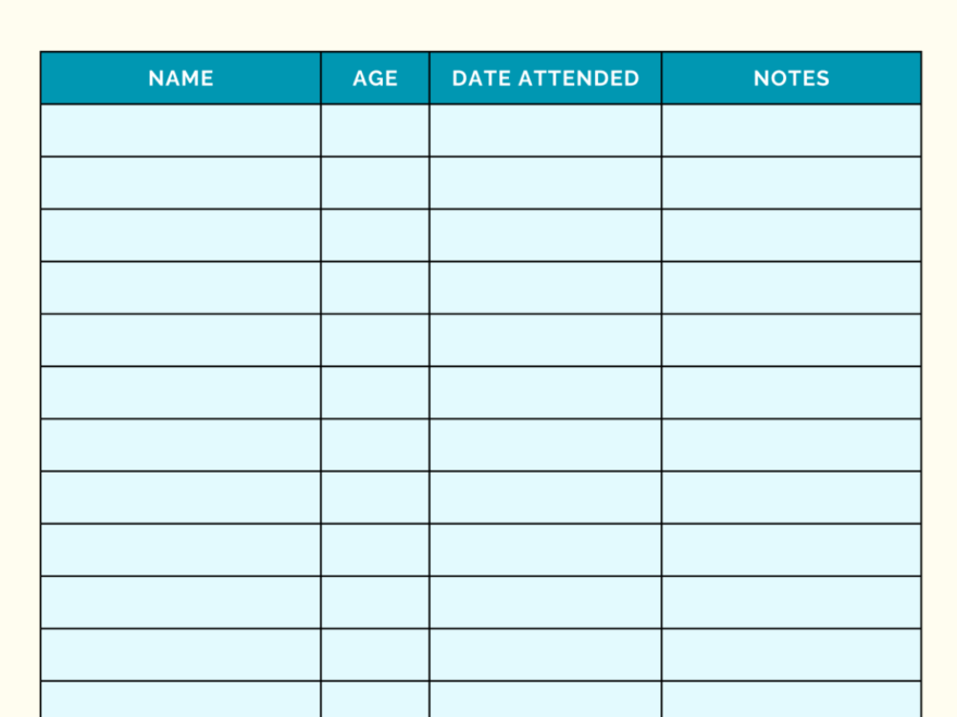 Free Sunday School Attendance Sheet Template To Edit Online