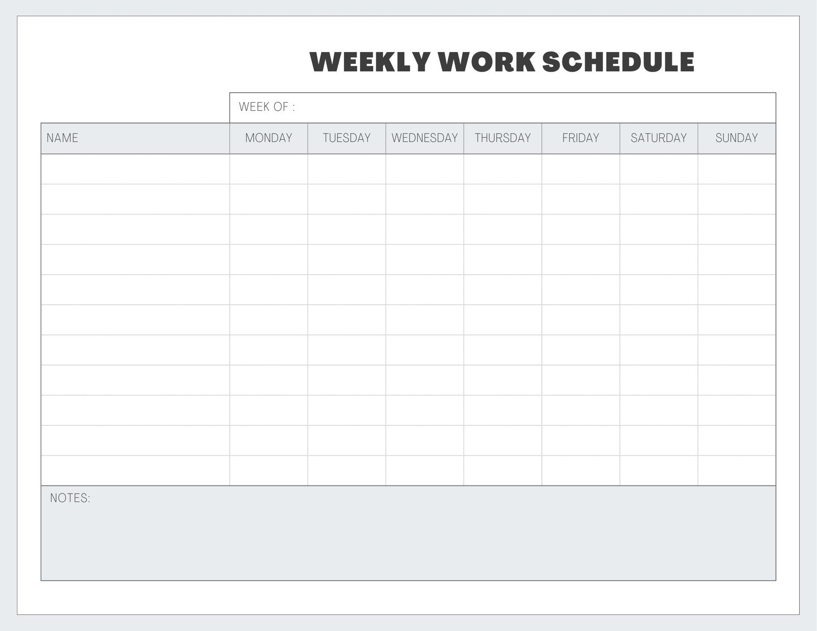 Free Printable Employee Weekly Work Schedule Free Printable Employee Weekly Work Schedule