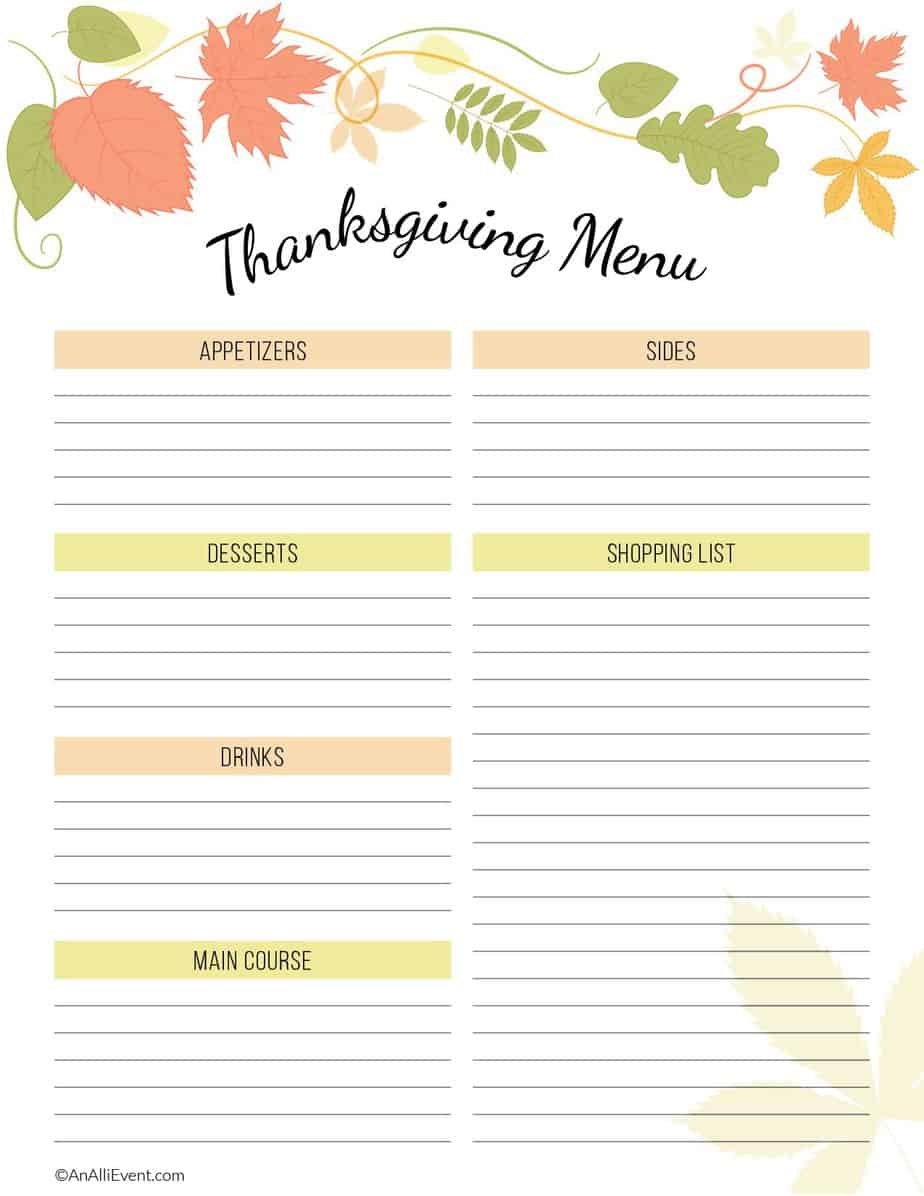 Printable Thanksgiving Dinner Planner