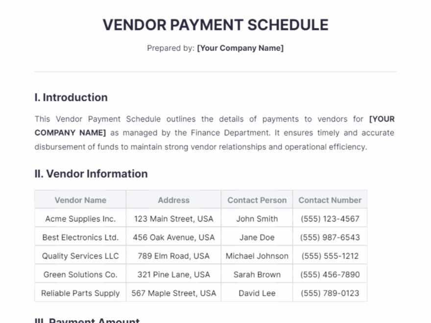 Free Vendor Payment Schedule Template To Edit Online
