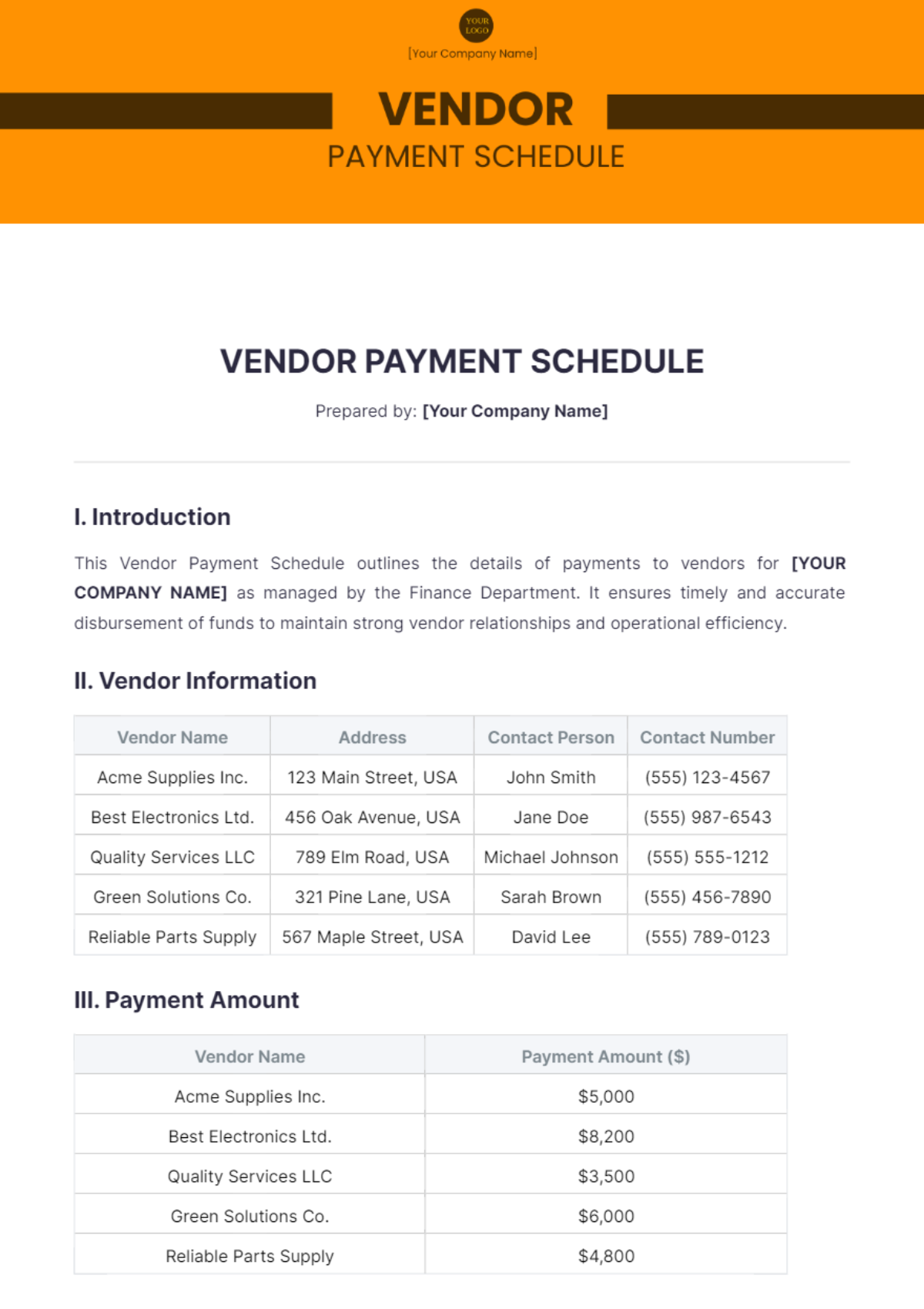 Free Vendor Payment Schedule Template To Edit Online
