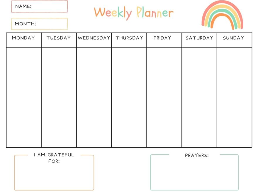 Free Weekly Planner For Kids with Prayers Gratitude Out Upon