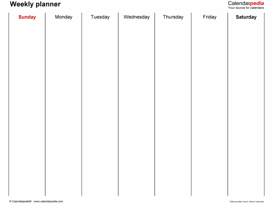 Free Weekly Planners For Microsoft Word 20 Templates