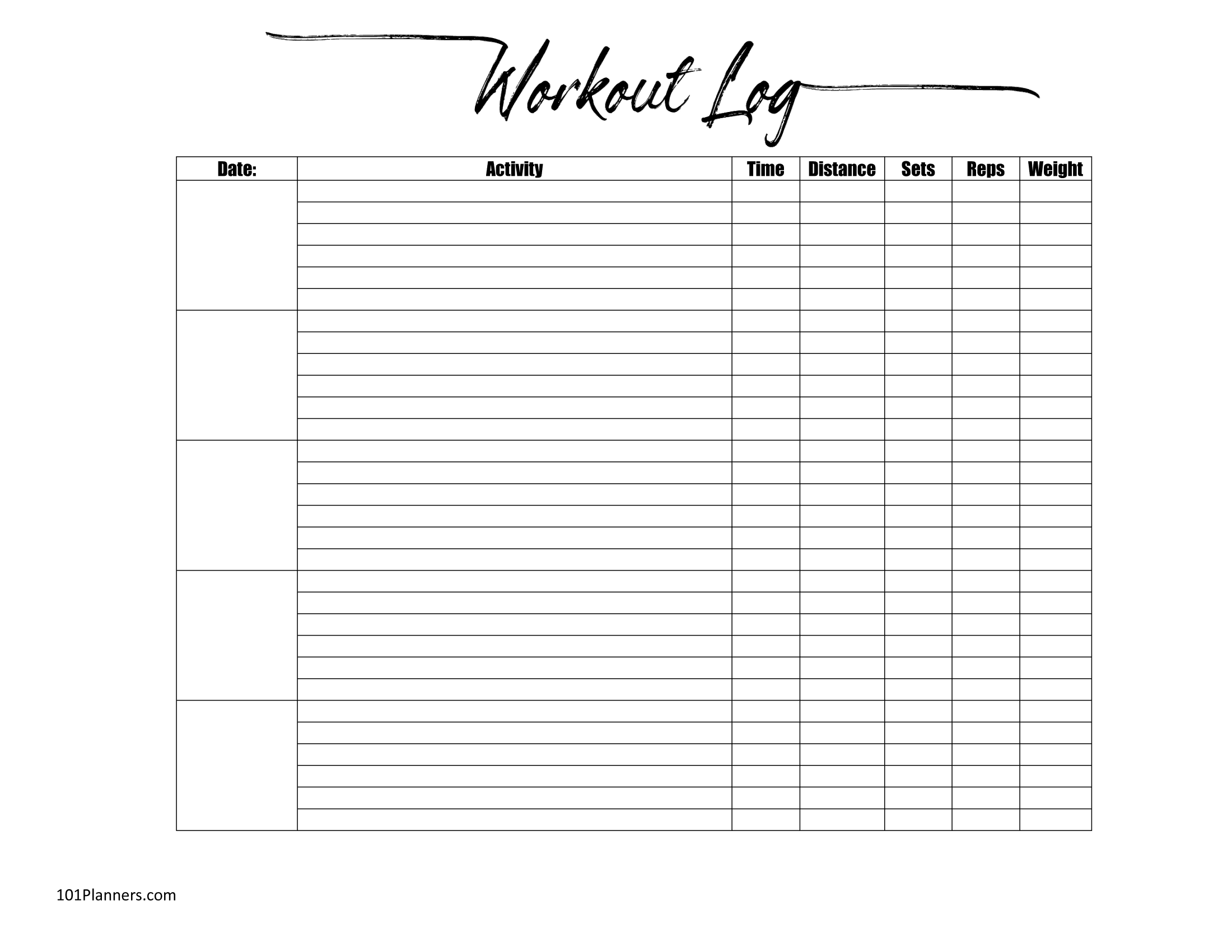 Printable Workout Sheet Words