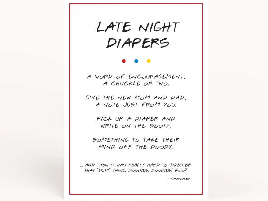 Friends Baby Shower Late Night Diapers Printable Awdesignsprintables
