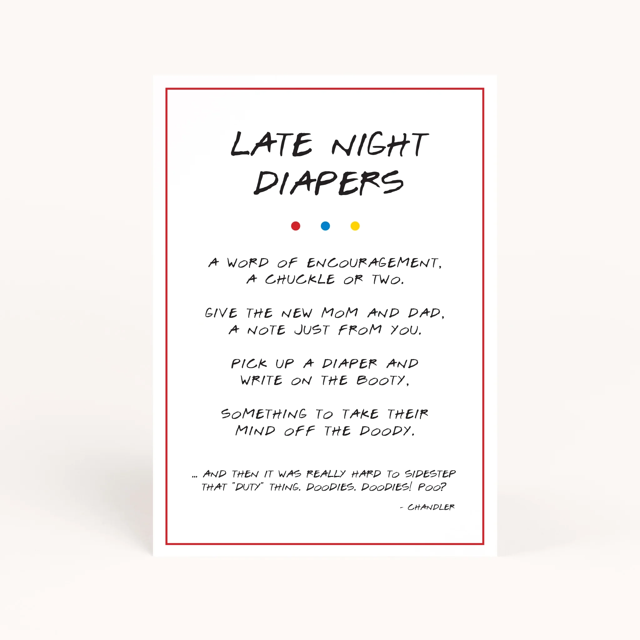 Friends Baby Shower Late Night Diapers Printable Awdesignsprintables