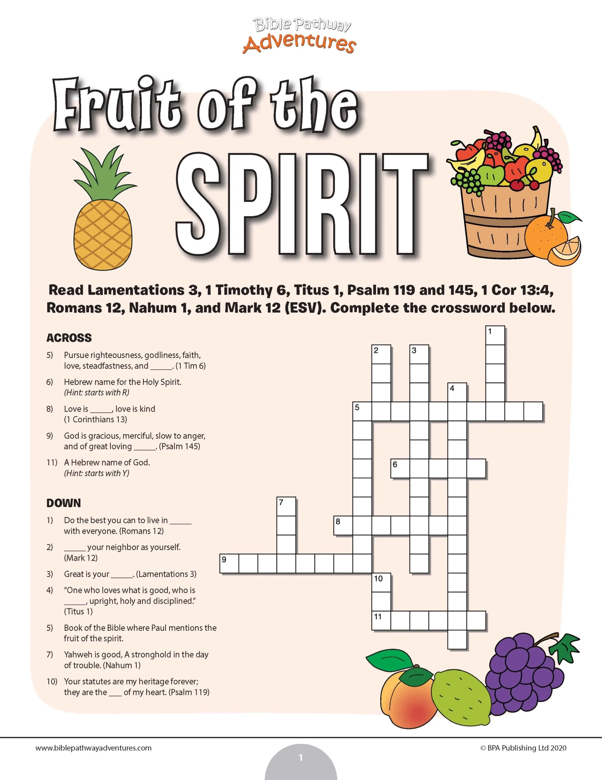 Fruit Of The Spirit Quiz Printable