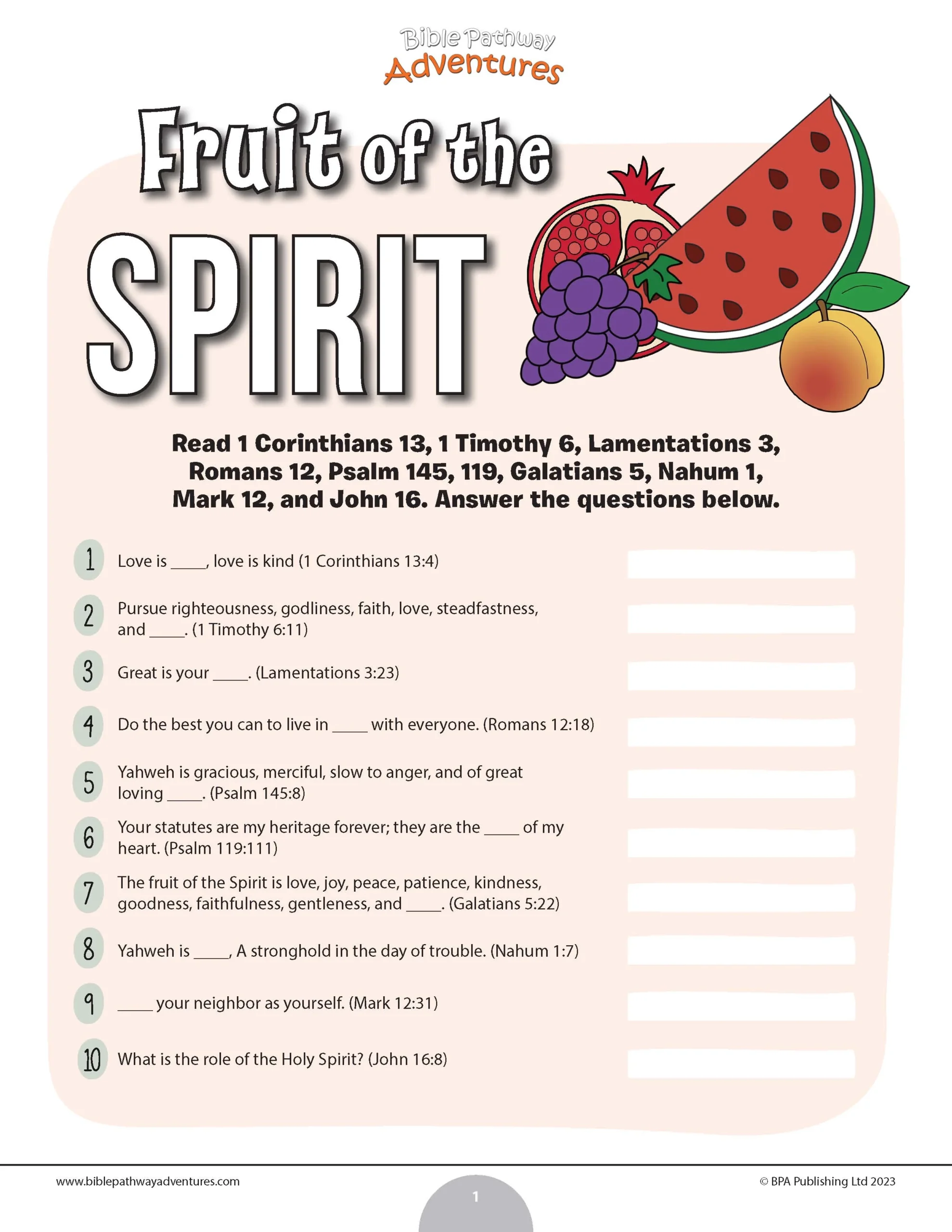 Fruit Of The Spirit Bible Quiz PDF Bible Pathway Adventures
