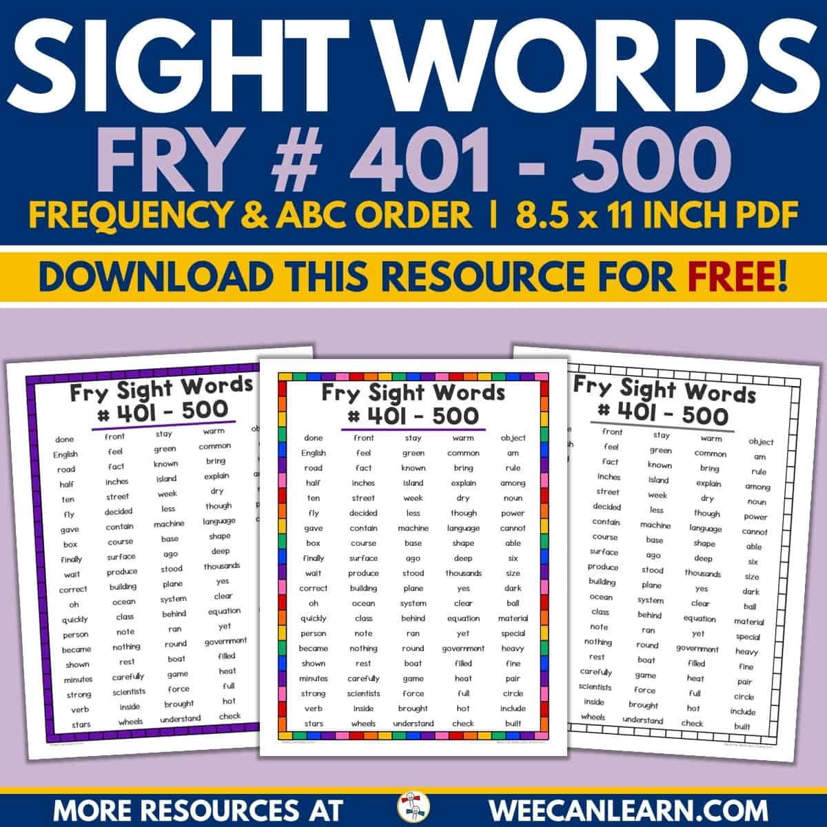 Fry Sight Word List 401 500 Alphabetical Frequency FREE Fry Sight Word List 401 500 Alphabetical Frequency FREE