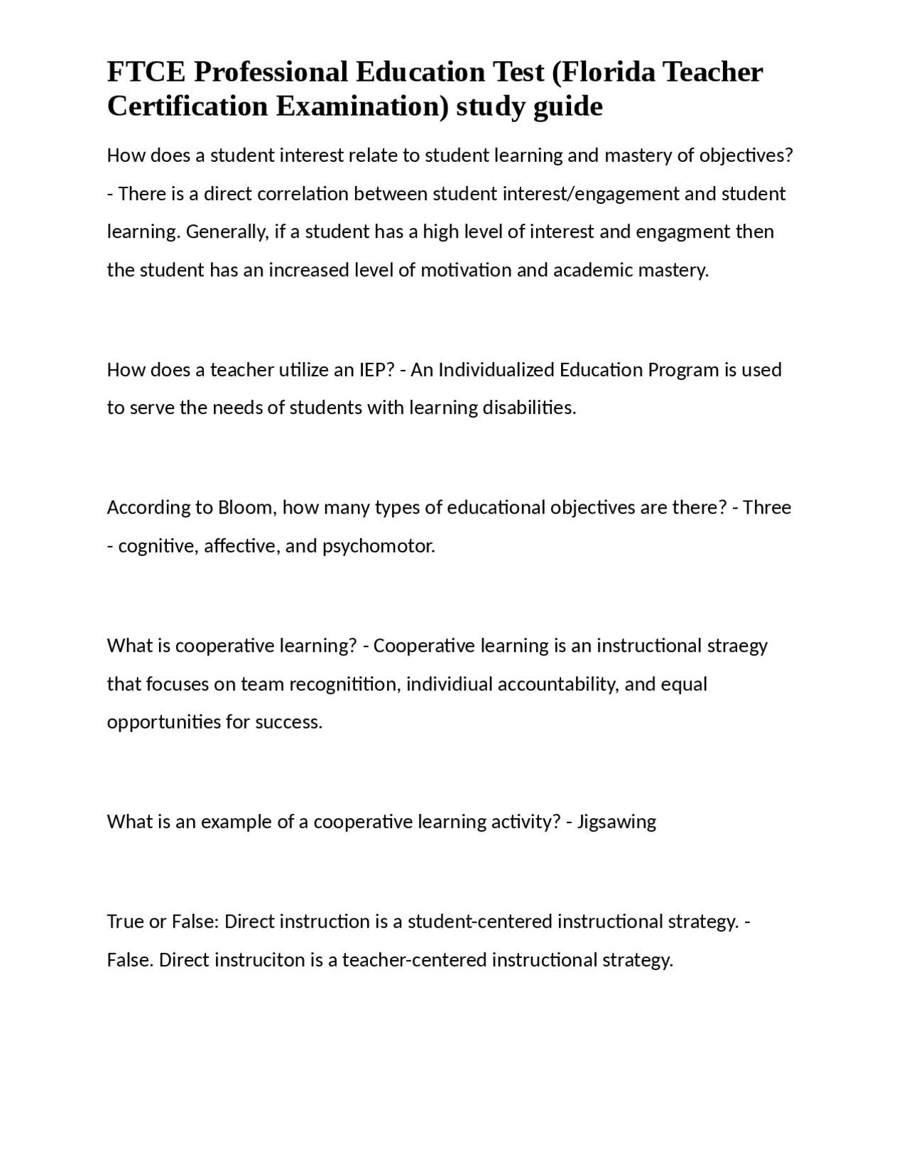 FTCE Professional Education Test Study Guide Exams Nursing Docsity FTCE Professional Education Test Study Guide Exams Nursing Docsity