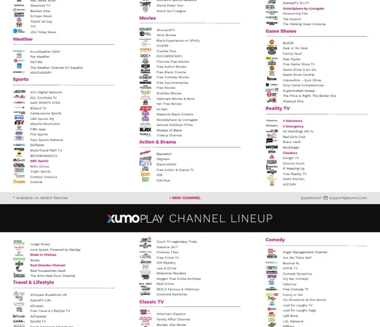 Full List Of Xumo Play PDF Nbc Entertainment