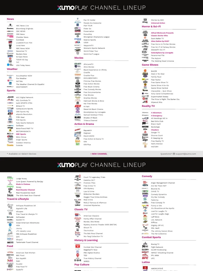 Full List Of Xumo Play PDF Nbc Entertainment
