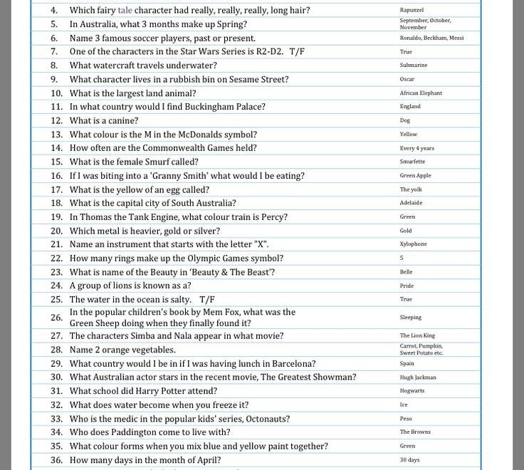 Fun Quiz Questions For Kids Printable Activity Book With Answers