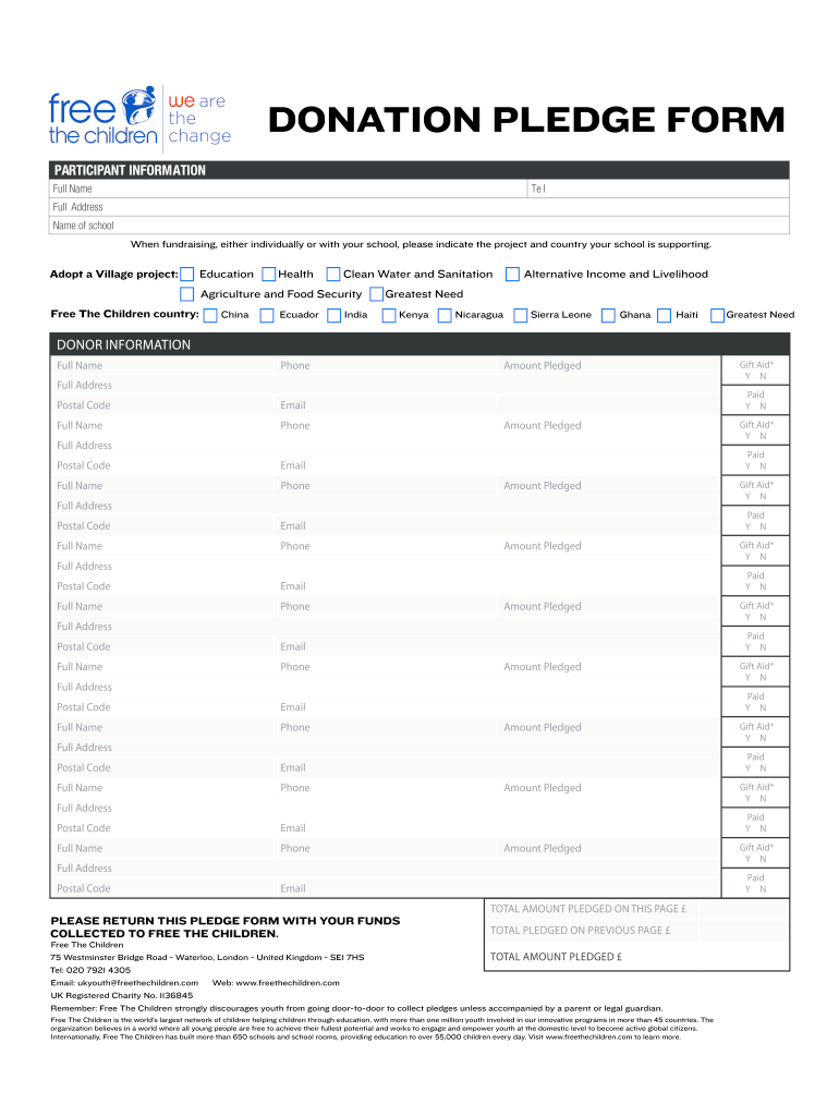 Fundraising Template Free Printable Pledge Sheets Fill Out amp Sign 