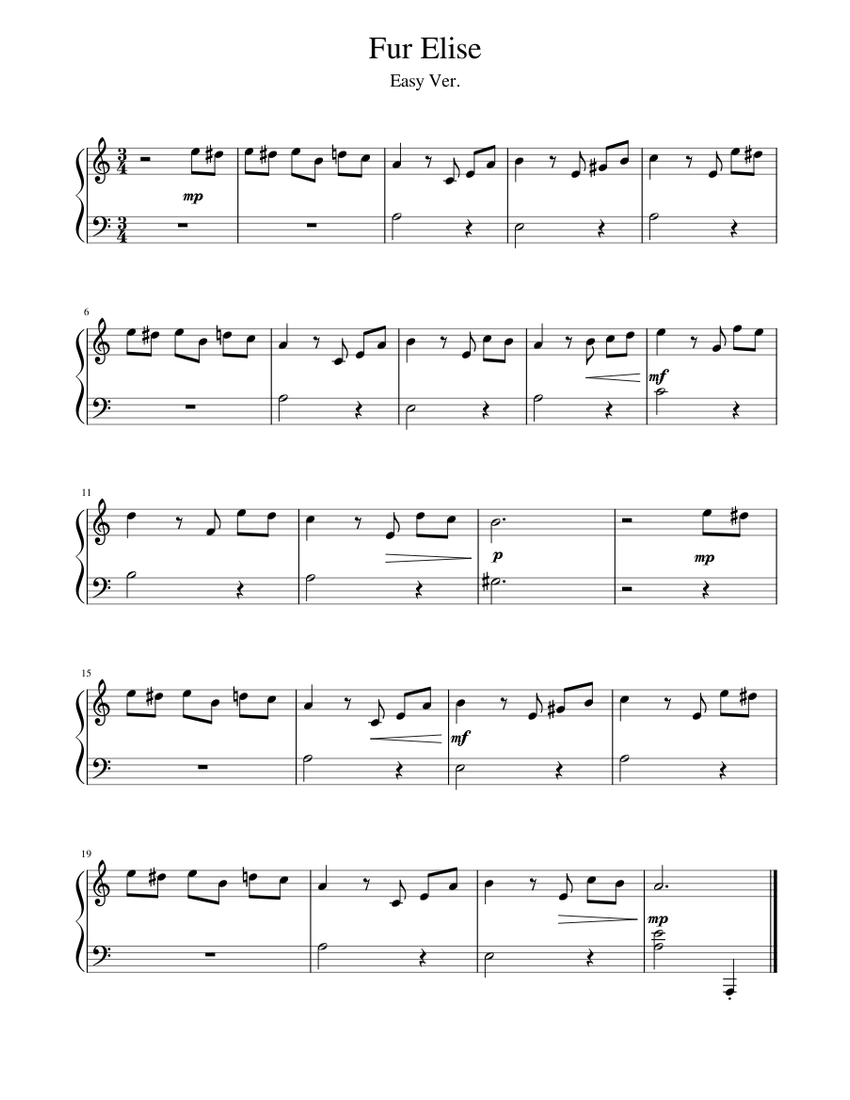 Fur Elise Easy Ver Sheet Music For Piano Solo MuseScore Fur Elise Easy Ver Sheet Music For Piano Solo MuseScore