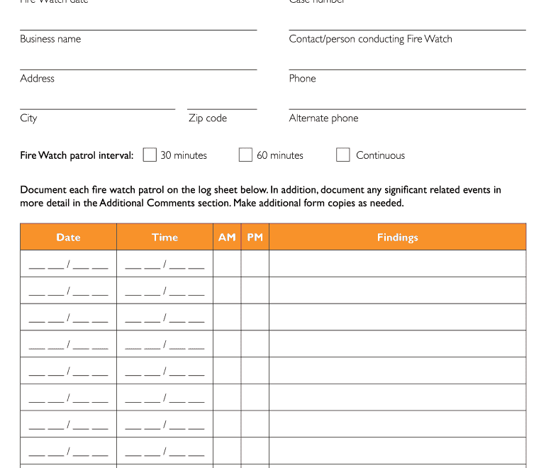 GA Fire Watch Log Form Fill Online Printable Fillable Blank