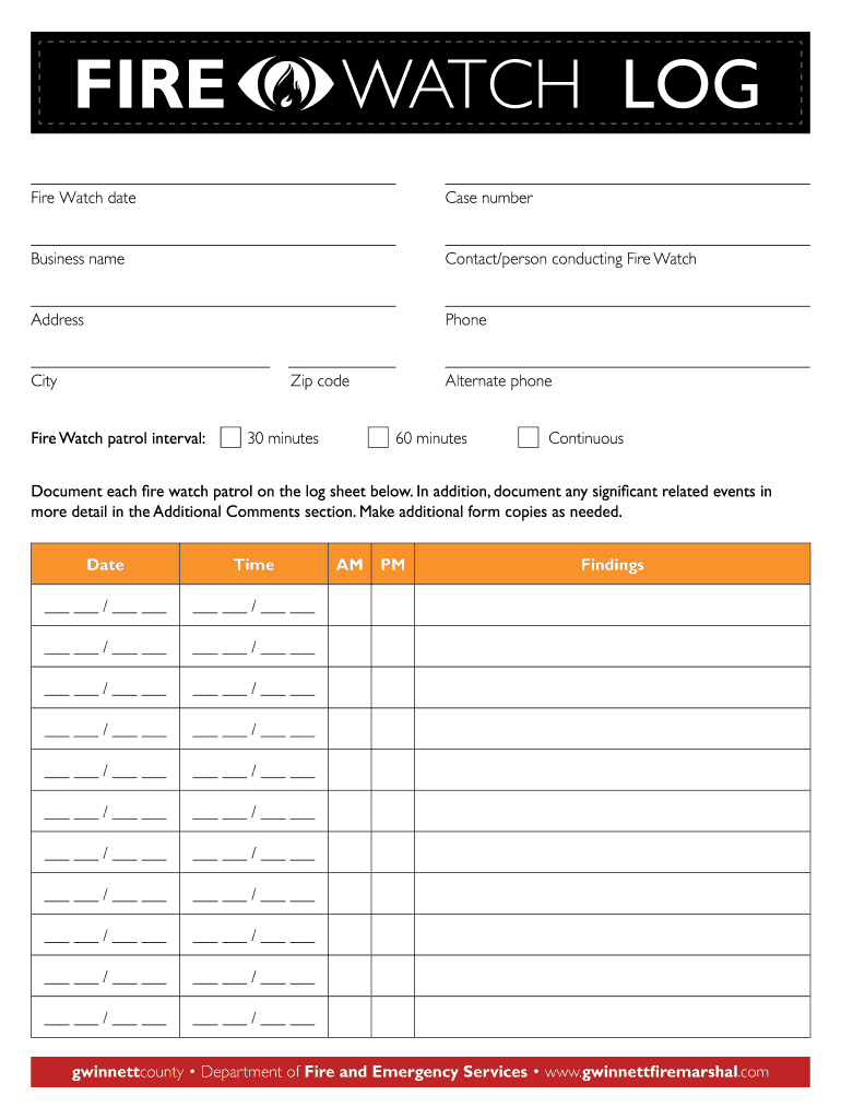 GA Fire Watch Log Form Fill Online Printable Fillable Blank 