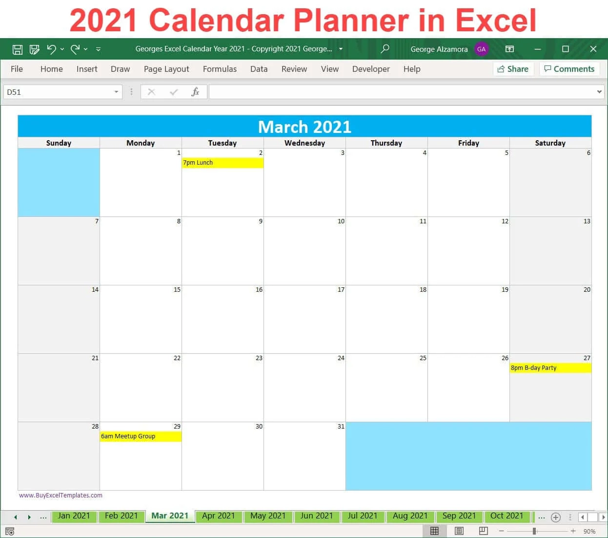 Printable Monthly Planner Template For Excel