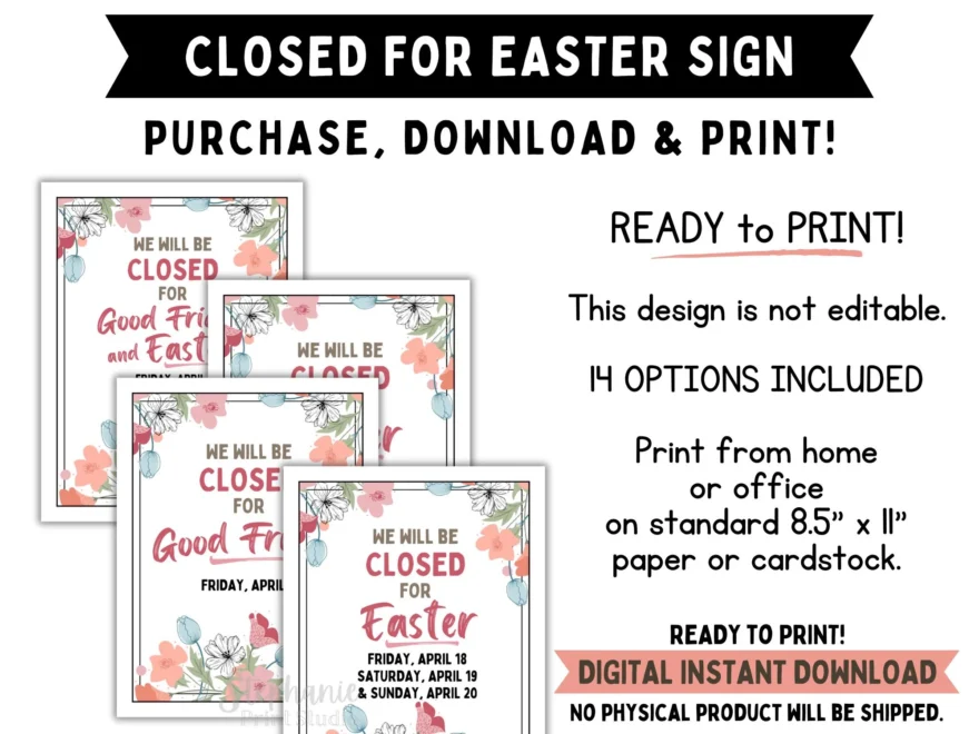 Geschlossen F r Ostern Und Karfreitag Schild Zum Ausdrucken