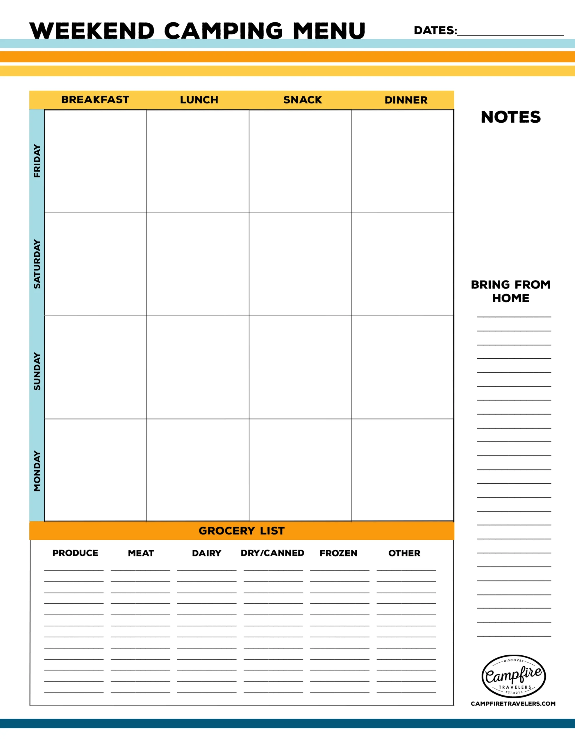 Free Printable Camping Menu Planner Free Printable Camping Menu Planner