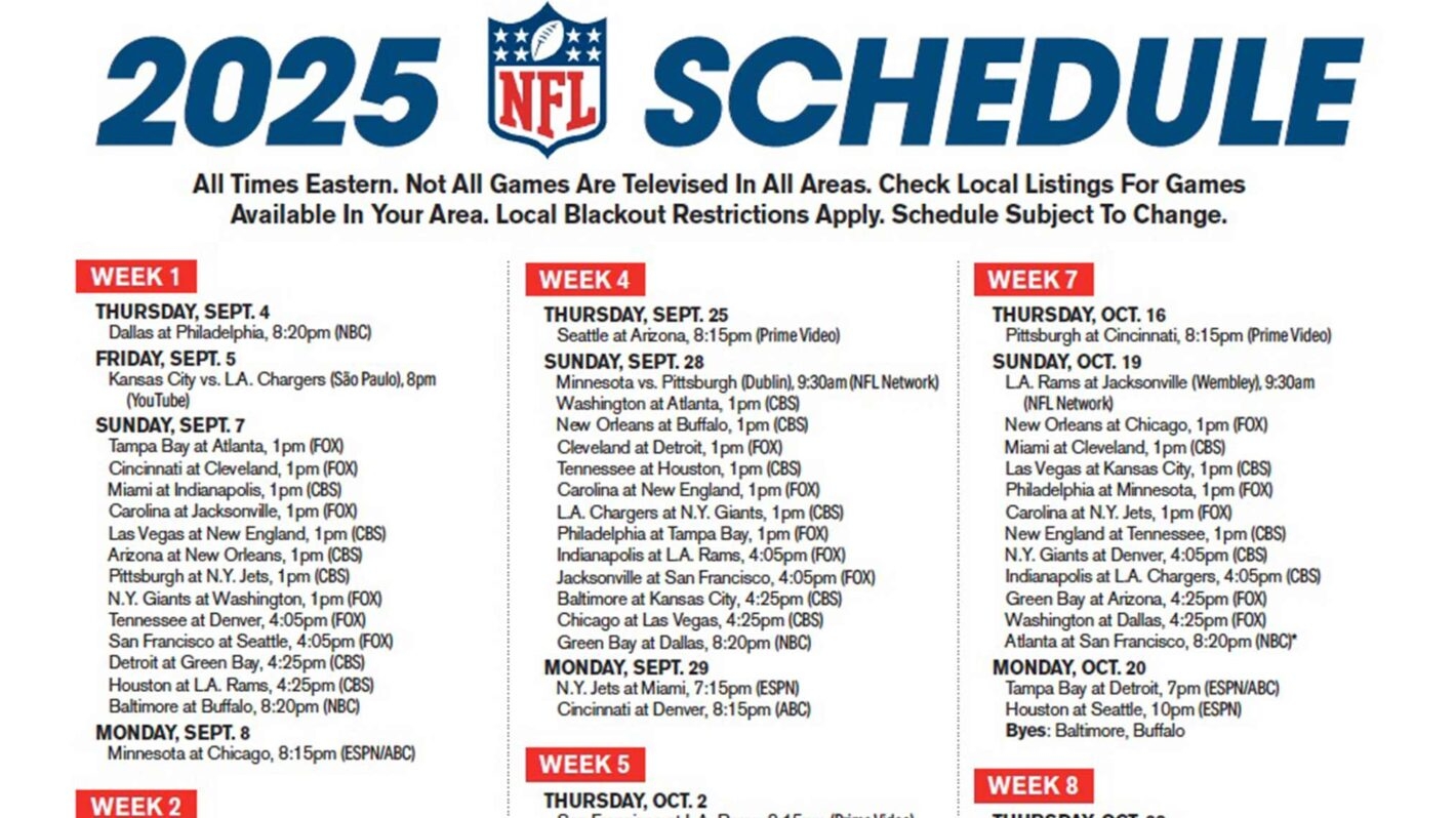 Get Your Free Printable NFL 2025 TV Schedule Get Your Free Printable NFL 2025 TV Schedule