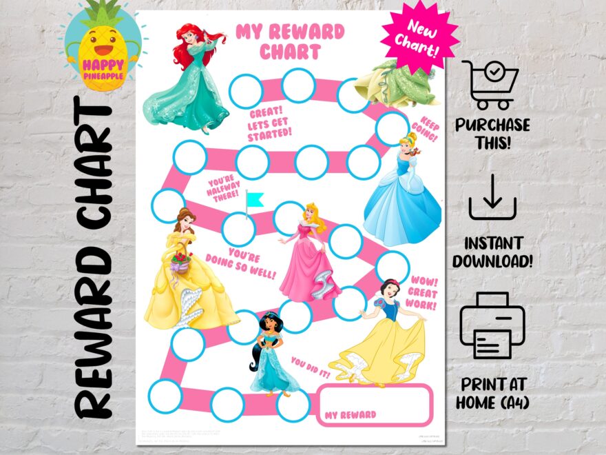 Girls Princess Reward Chart For Kids Chore Chart Behaviour Chart