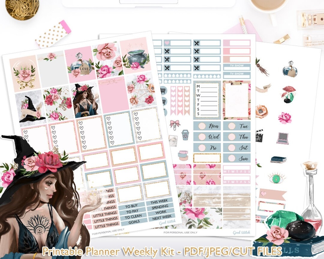 Good Witch Printable Planner Weekly Kit Stickers Floral Weekly 