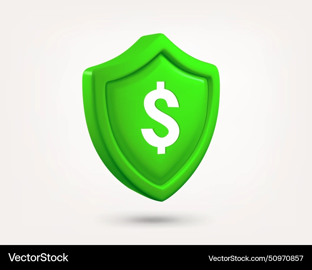 Green Shield With Dollar Sign Isolated On White Vector Image Green Shield With Dollar Sign Isolated On White Vector Image