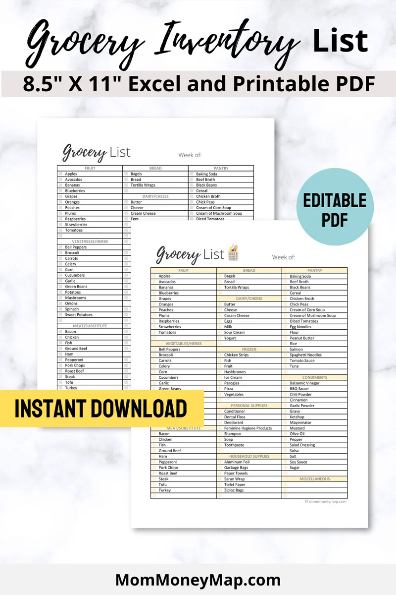 Grocery Inventory List Printable PDF Grocery Inventory List Printable PDF