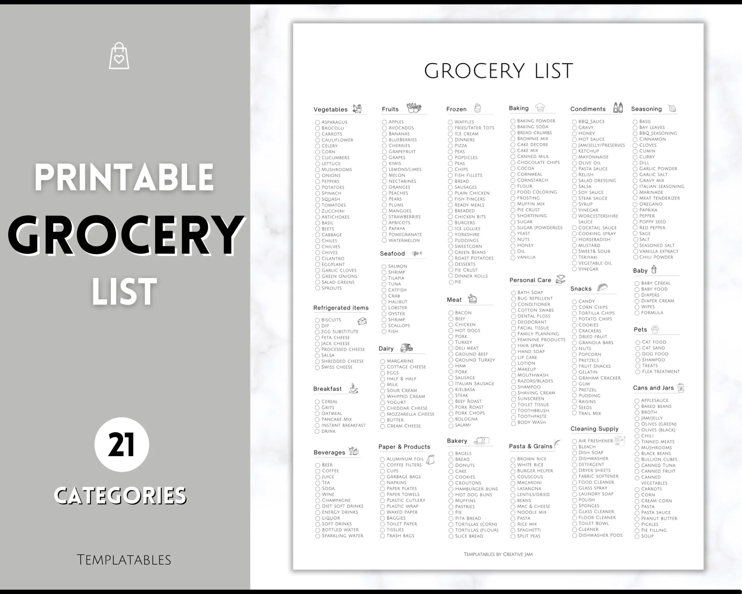 Grocery List Printable Weekly Shopping List Master Mono