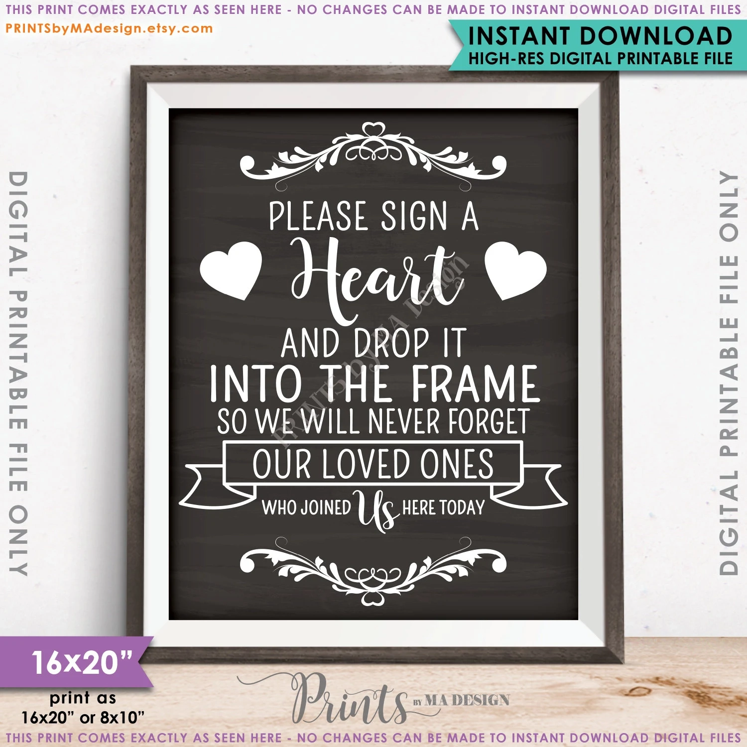 Printable Wooden Heart Guest Book Sign
