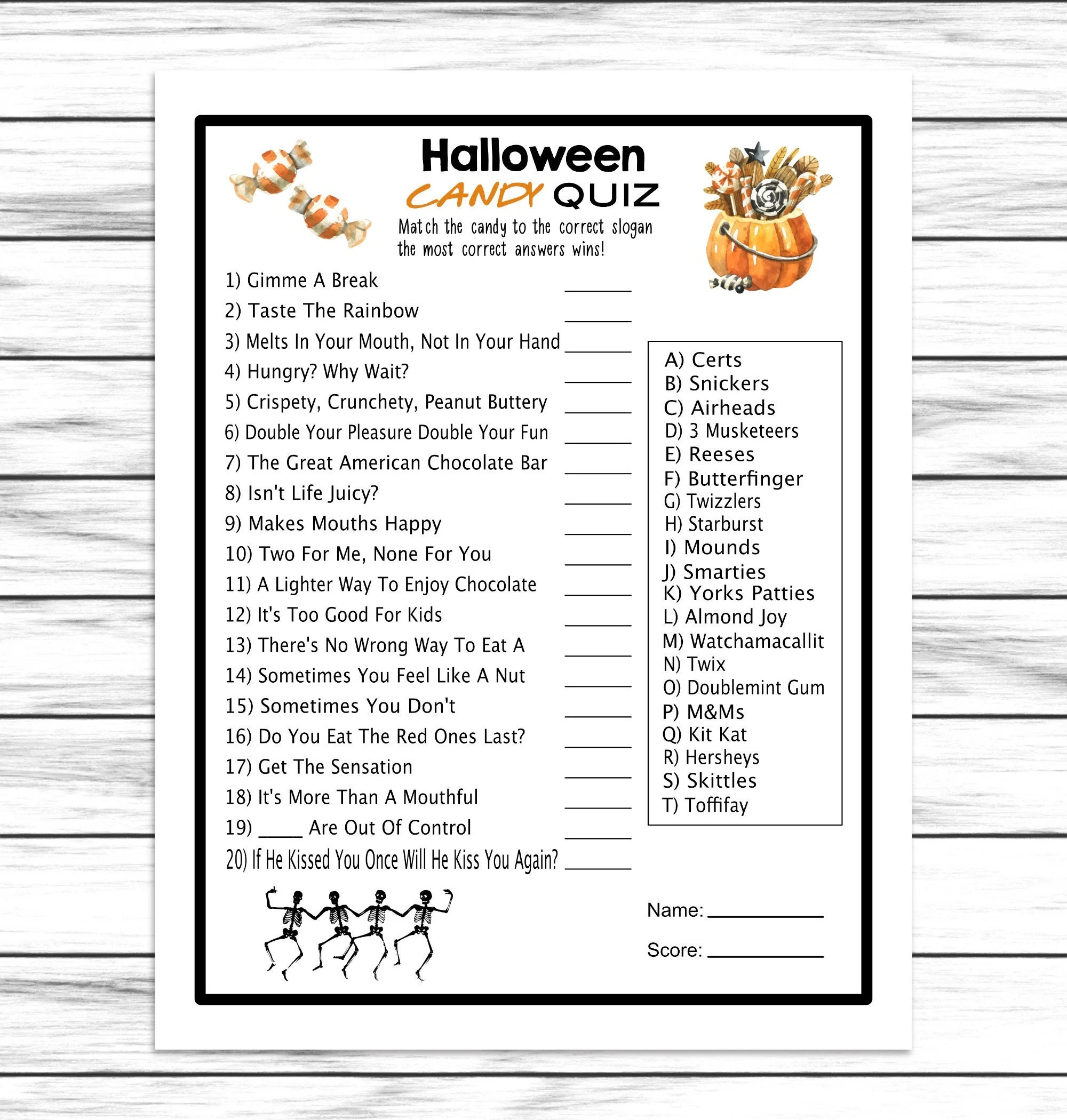 Halloween Candy Trivia Game Virtual Or Printable Halloween Costume Party Game Halloween Candy Quiz For Kids Or Adults Fun Activity Etsy