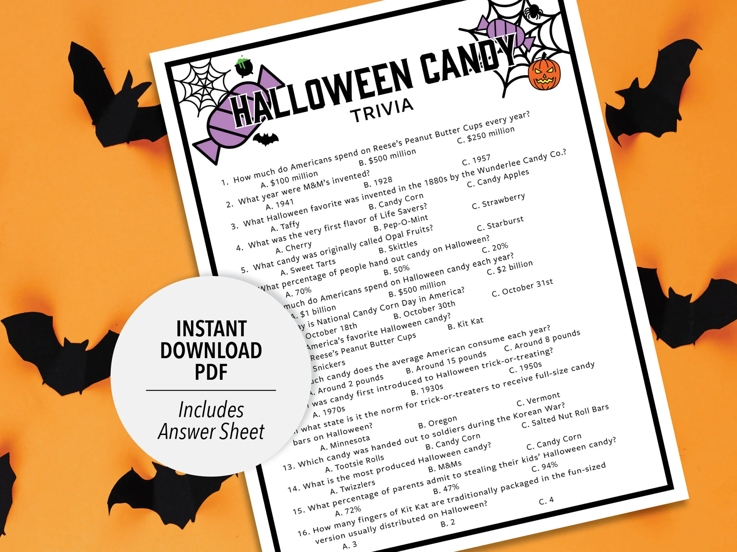 Halloween Candy Trivia Printable Halloween Candy Trivia Activity 