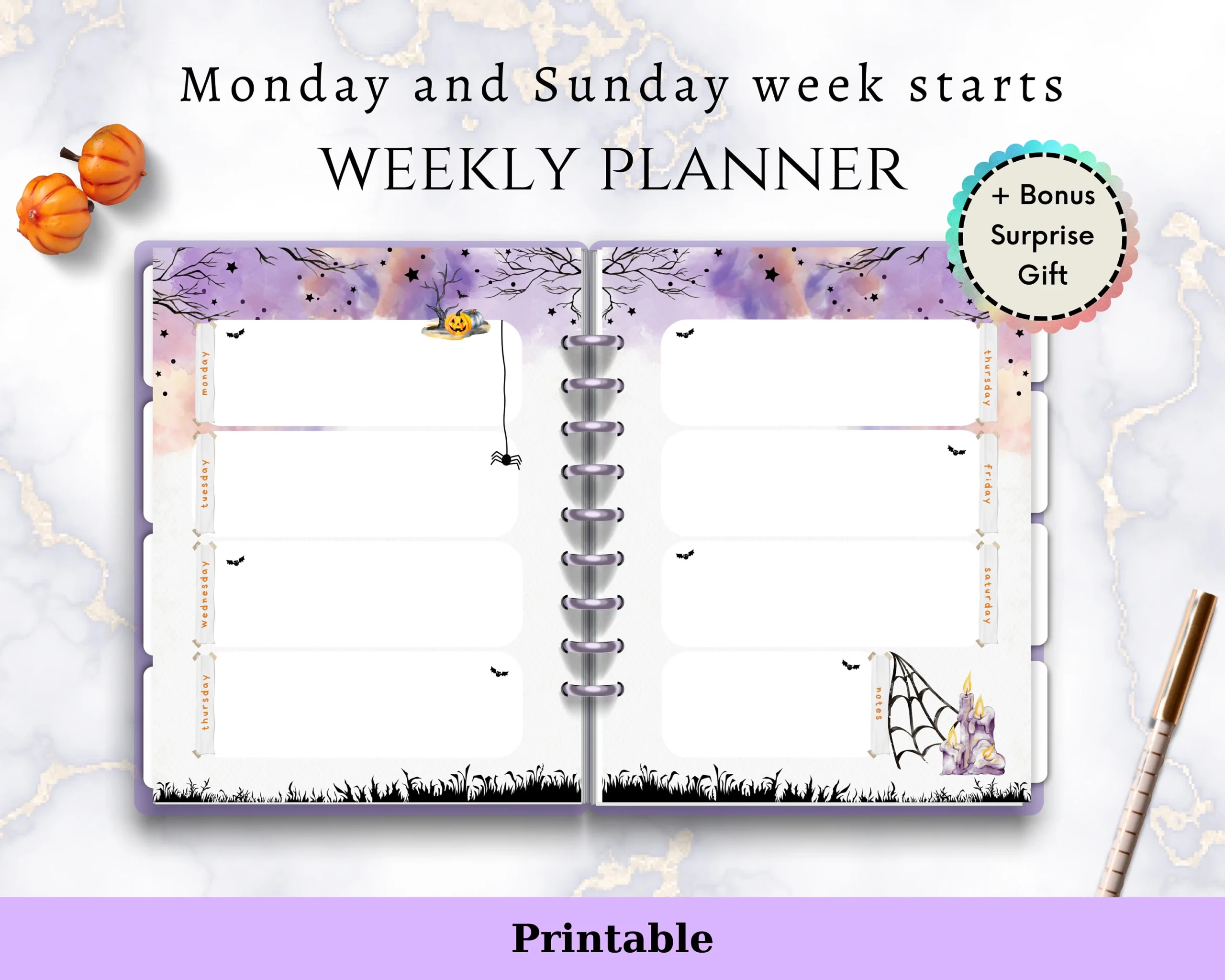 Halloween Undated Weekly Planner Printable Monday Sunday Week Starts Happy Planner Classic Big Mini Erin Condren Samhain Sabbat Witch