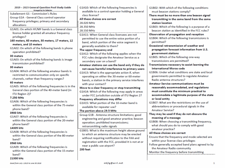 Ham Radio Study Guide Page By N6JLG