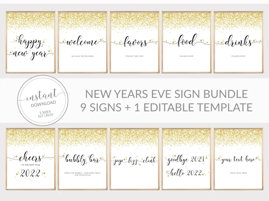 Happy New Year Sign Printable New Years Eve Decoration INSTANT DOWNLOAD NY100