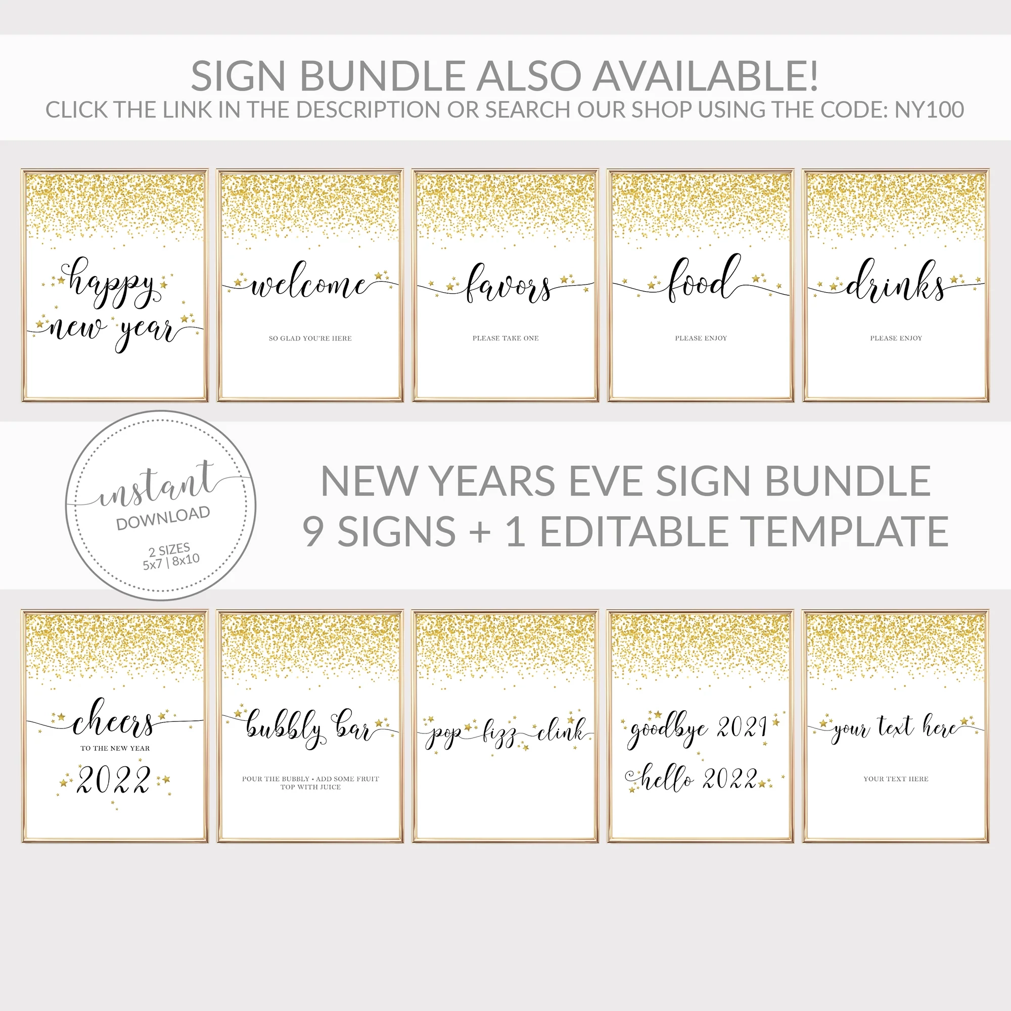 Happy New Year Sign Printable New Years Eve Decoration INSTANT DOWNLOAD NY100