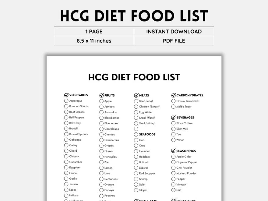 HCG Diet Food List Grocery List Food Guide List Printable