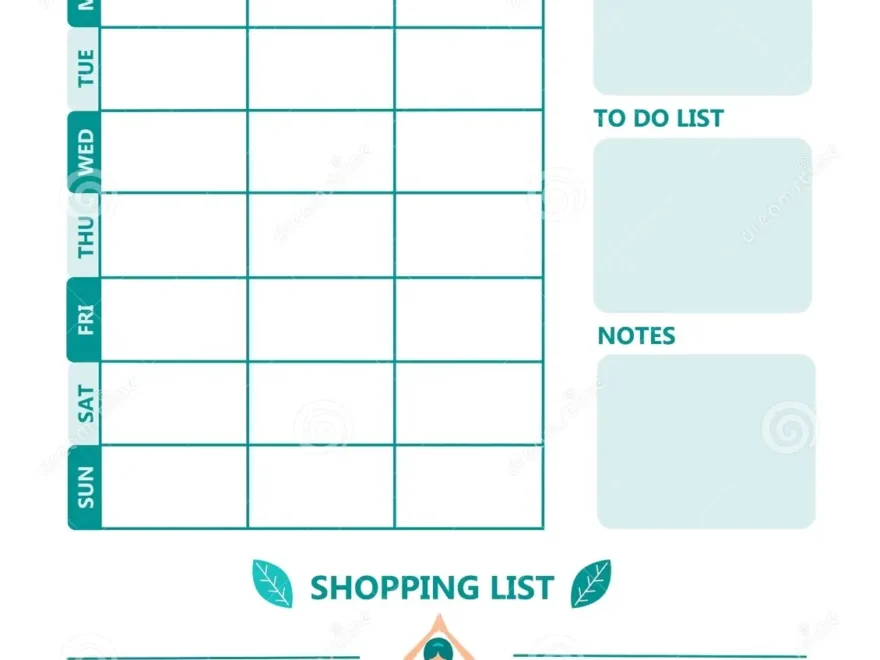 Health Meal Planner Weekly Schedule Blank Ready For Printing Stock
