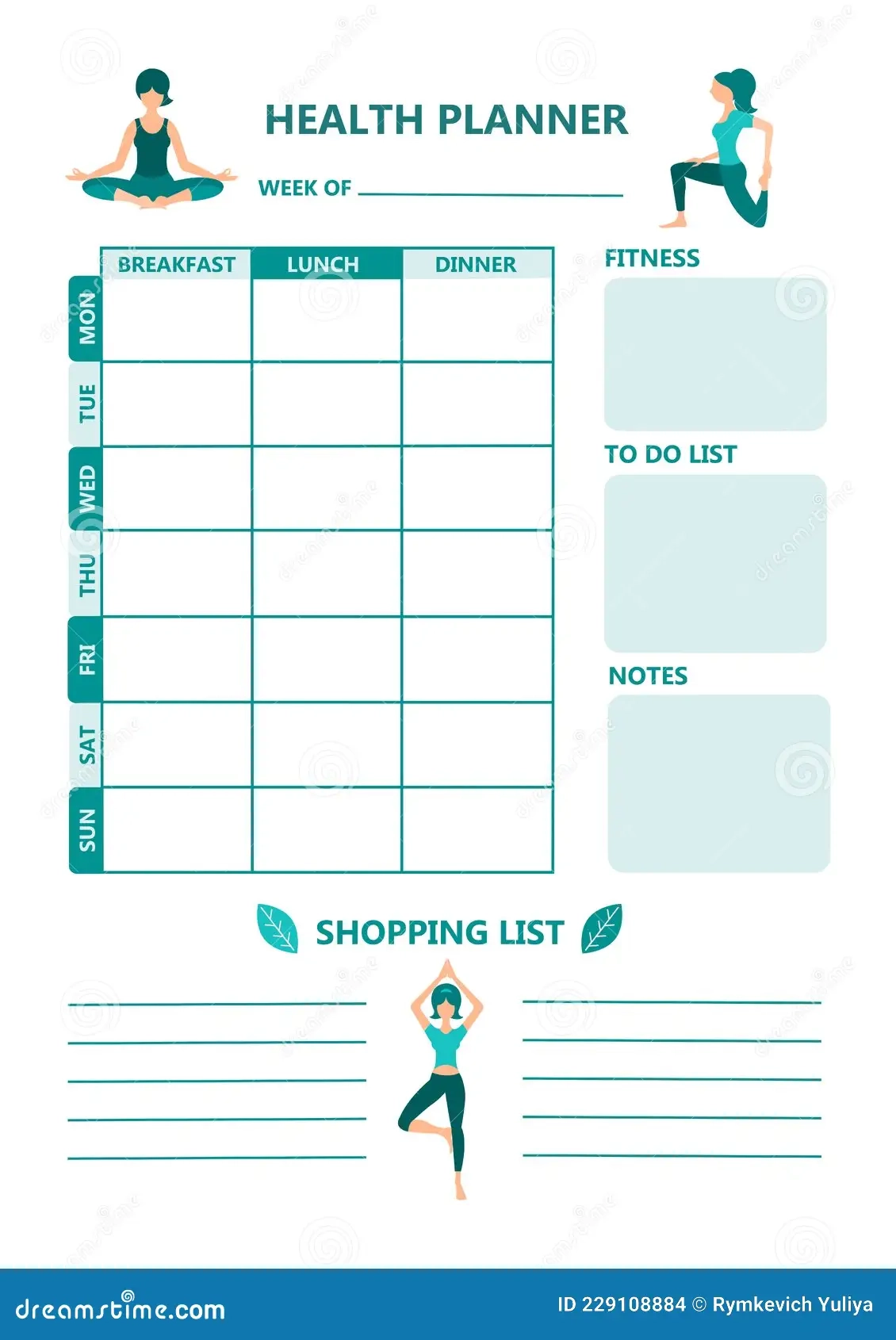 Health Meal Planner Weekly Schedule Blank Ready For Printing Stock Health Meal Planner Weekly Schedule Blank Ready For Printing Stock
