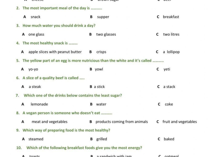 Healthy Living Quiz Anielapoland Live Worksheets Worksheets