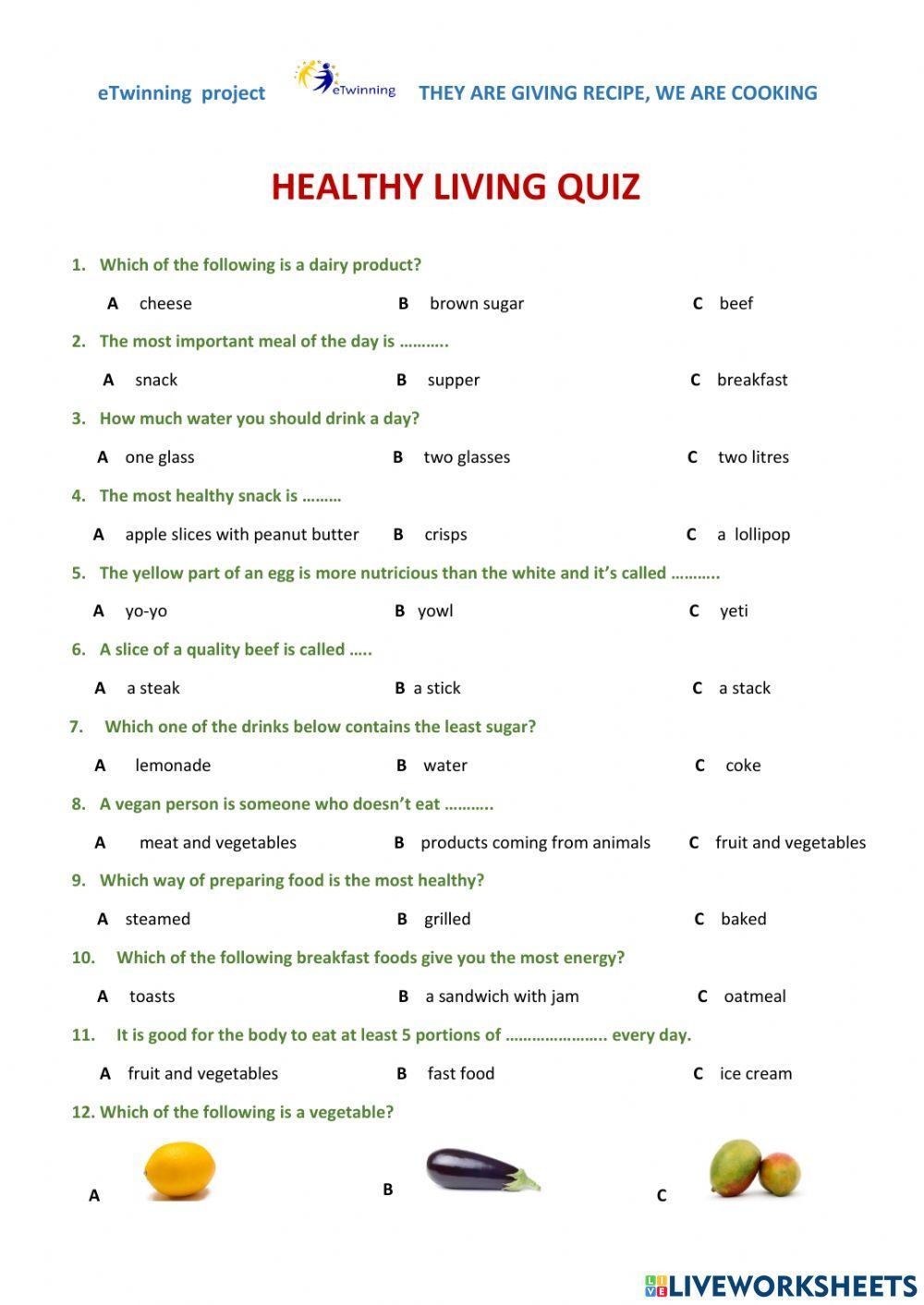 Healthy Living Quiz Anielapoland Live Worksheets Worksheets 