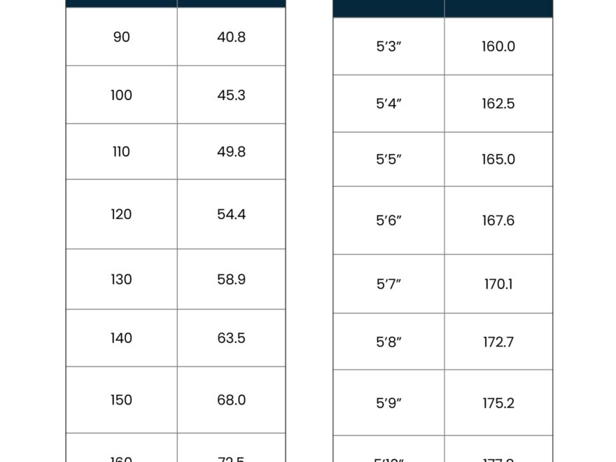 Height And Weight Conversion Chart In Illustrator PDF Download