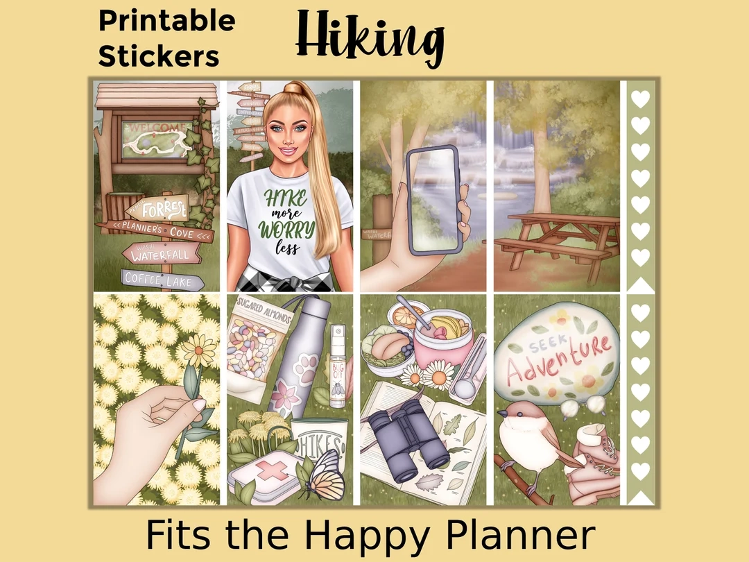 Hiking Printable Planner Stickers Made To Fit The Classic Happy Planner Hiking Etsy