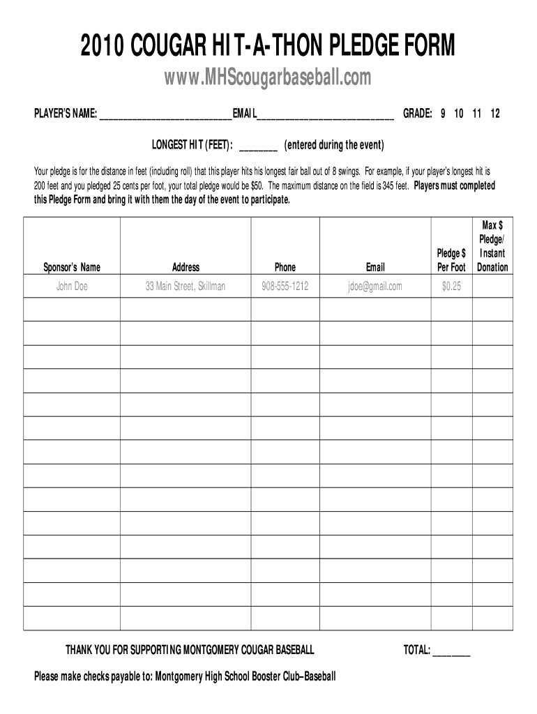 Free Printable Pledge Sheets