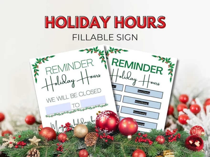 Holiday Hours Sign Christmas Closure Reminder Etsy