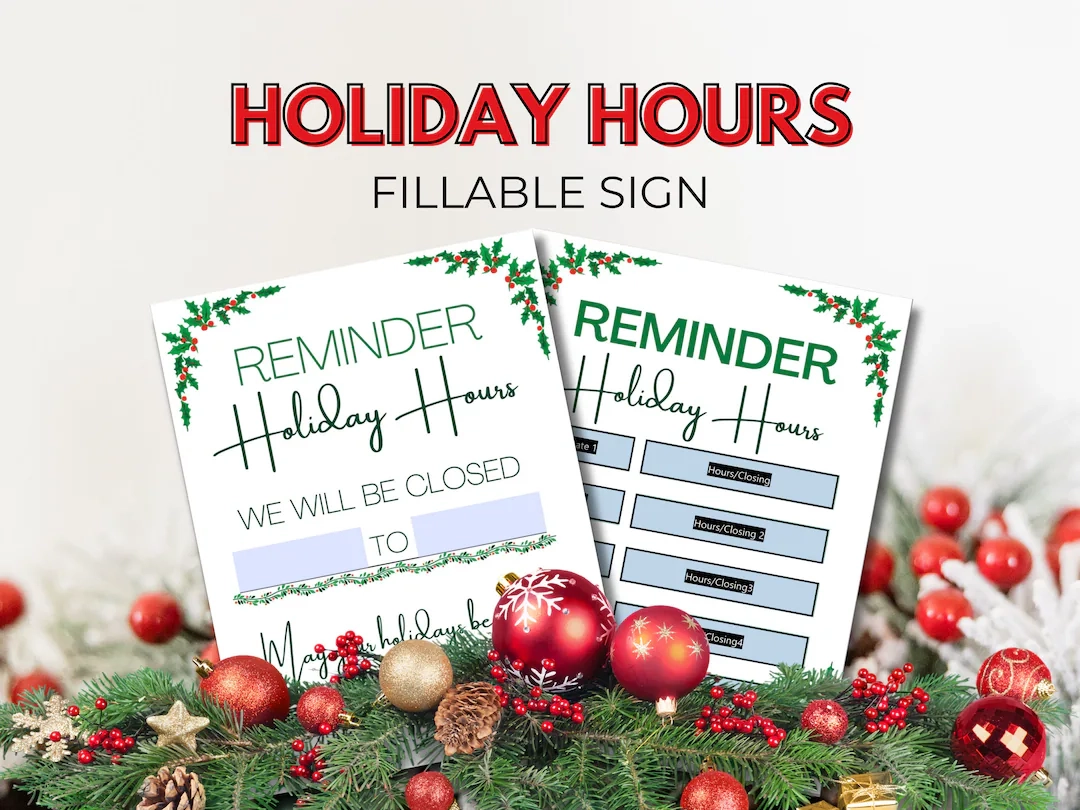 Holiday Hours Sign Christmas Closure Reminder Etsy Holiday Hours Sign Christmas Closure Reminder Etsy