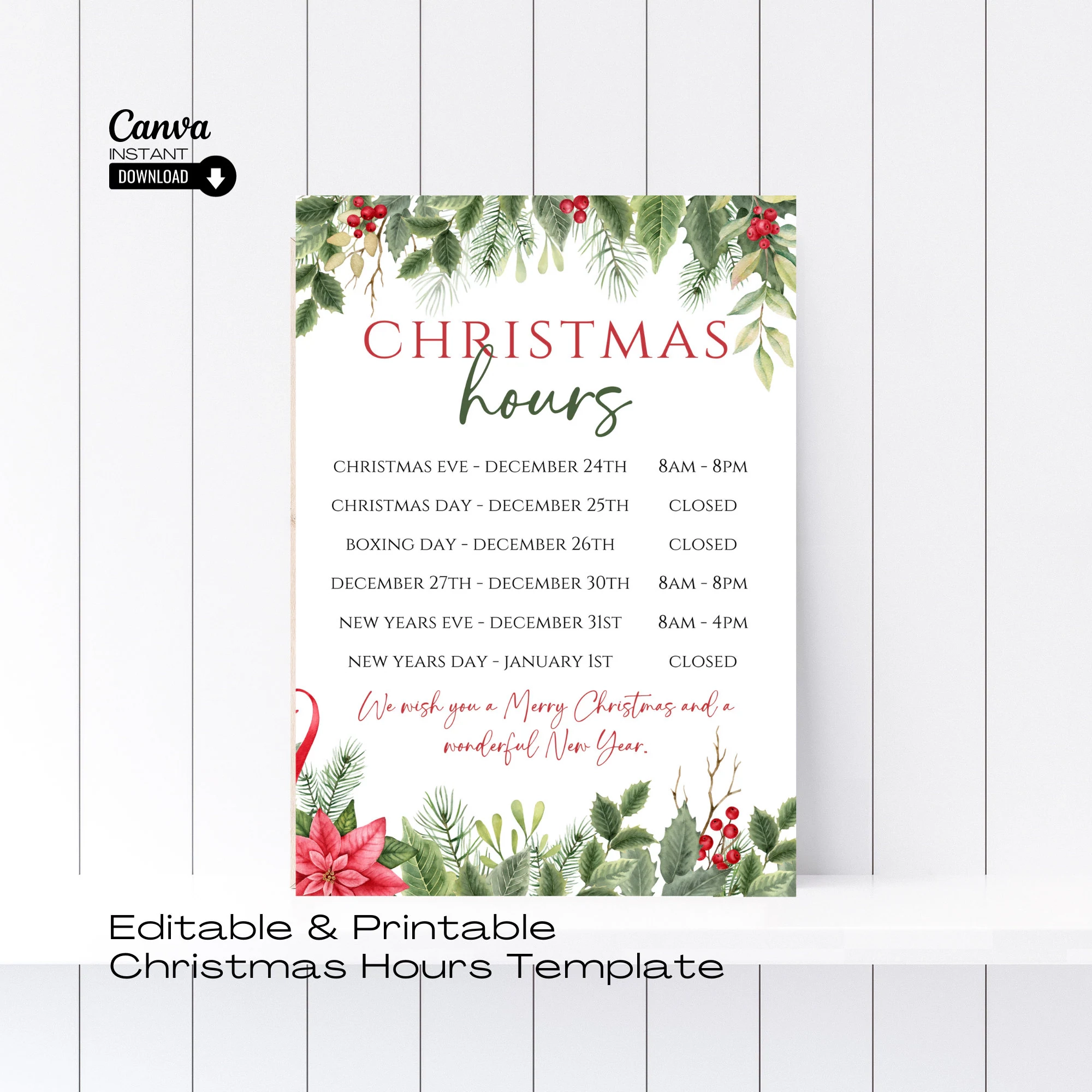 Free Printable Holiday Hours Sign